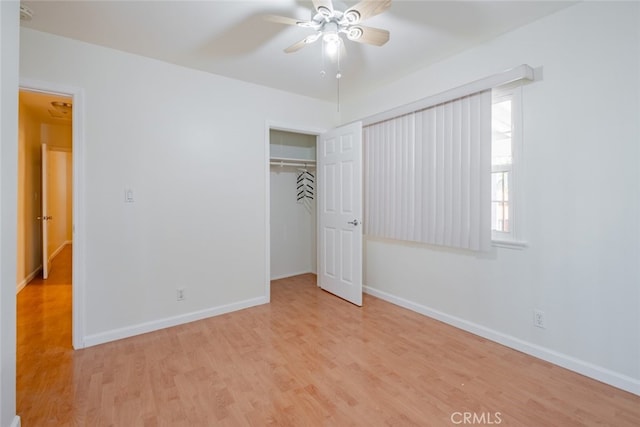 16908 Los Alimos St, Granada Hills, CA 91344 - unfurnished bedroom with light wood-style flooring, a closet, and a ceiling fan