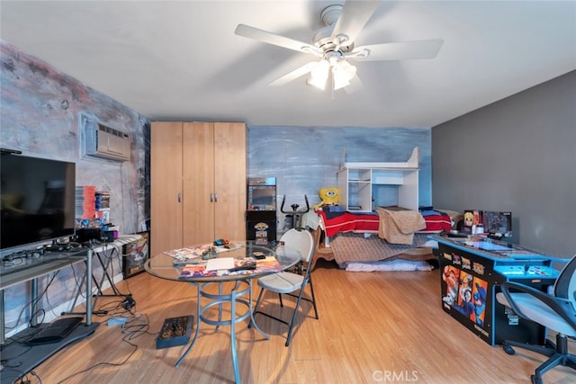 16908 Los Alimos St, Granada Hills, CA 91344 - bedroom featuring wood finished floors, a wall mounted AC, and ceiling fan