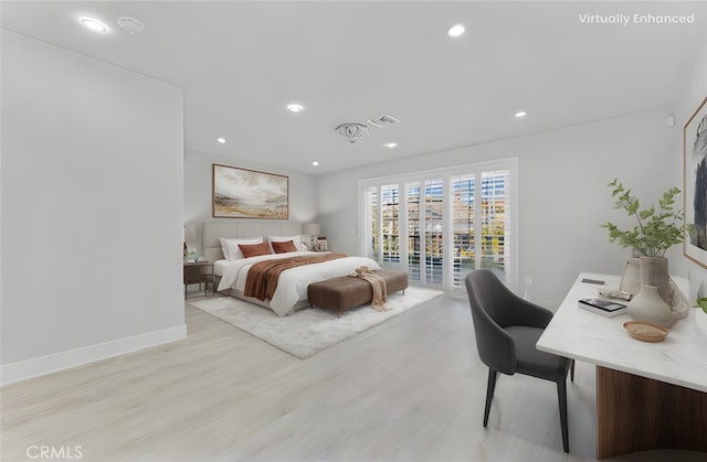20500 Blairmoore St, Chatsworth, CA 91311 - bedroom featuring access to outside, light wood-type flooring, and recessed lighting