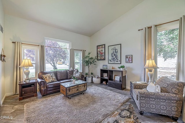 4665 Northridge Dr, Palmdale, CA 93551 - living area with high vaulted ceiling and baseboards