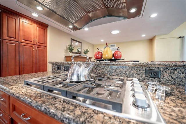 25532 Maximus St, Mission Viejo, CA 92675 - kitchen with recessed lighting, brown cabinetry, and stainless steel gas cooktop