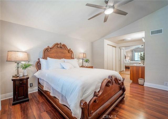 25532 Maximus St, Mission Viejo, CA 92675 - bedroom featuring wood finished floors, a closet, vaulted ceiling, and ceiling fan