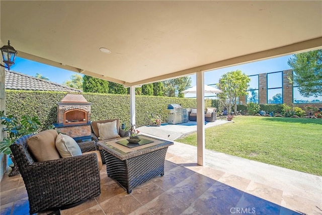 25532 Maximus St, Mission Viejo, CA 92675 - fenced backyard with a patio area and an outdoor living space with a fireplace