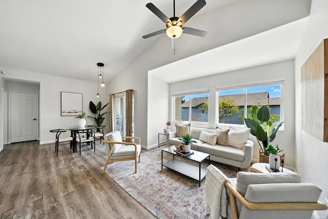 1250 Pinnacle Peak, Chula Vista, CA 91915 - living area featuring wood finished floors, a ceiling fan, and vaulted ceiling