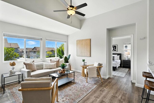 1250 Pinnacle Peak, Chula Vista, CA 91915 - living area with a ceiling fan, wood finished floors, and vaulted ceiling