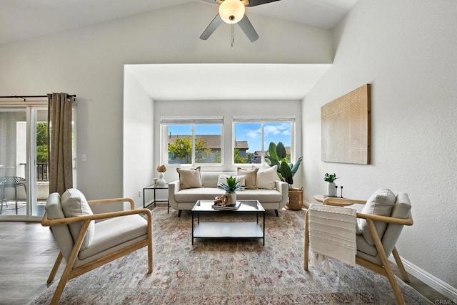 1250 Pinnacle Peak, Chula Vista, CA 91915 - living area featuring a ceiling fan, wood finished floors, and vaulted ceiling