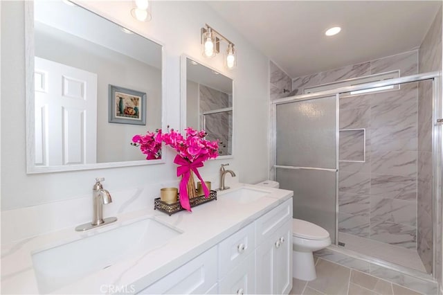 918 Huntington Dr Unit O, Duarte, CA 91010 - bathroom featuring double vanity, a shower stall, and recessed lighting