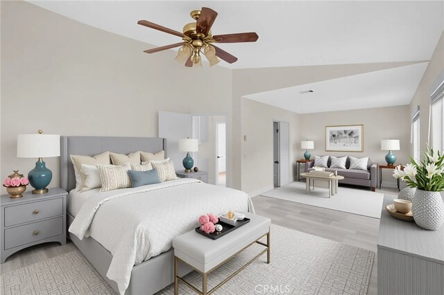 31772 Ridgeview Dr, Lake Elsinore, CA 92532 - bedroom featuring light wood finished floors, ceiling fan, and vaulted ceiling