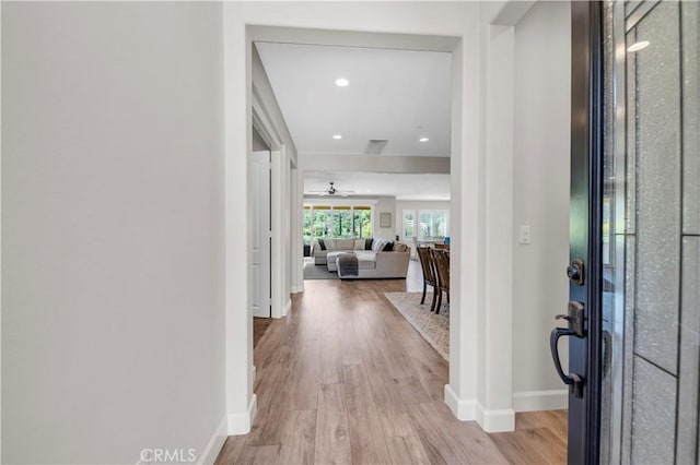 33303 Barmetta Ln, Temecula, CA 92592 - entrance foyer with wood finished floors, ceiling fan, and recessed lighting