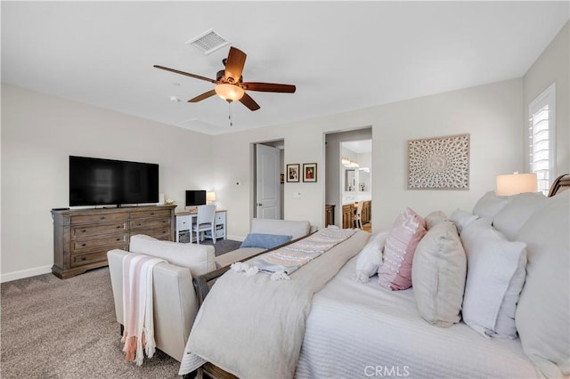 33303 Barmetta Ln, Temecula, CA 92592 - carpeted bedroom featuring a ceiling fan and ensuite bath