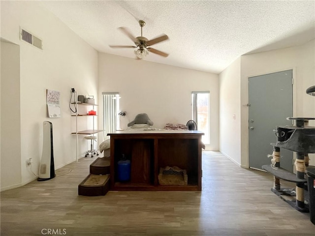 37543 Royal Ct, Palmdale, CA 93552 - office space featuring lofted ceiling, a textured ceiling, wood finished floors, and ceiling fan