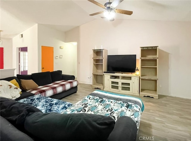 37543 Royal Ct, Palmdale, CA 93552 - living area featuring lofted ceiling, light wood finished floors, and ceiling fan