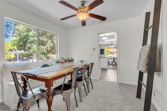 1239 Highridge St, Riverside, CA 92506 - dining space with ceiling fan and light carpet
