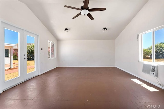 7720 Windsor Ave, Hesperia, CA 92345 - spare room with healthy amount of natural light, lofted ceiling, finished concrete floors, and a ceiling fan