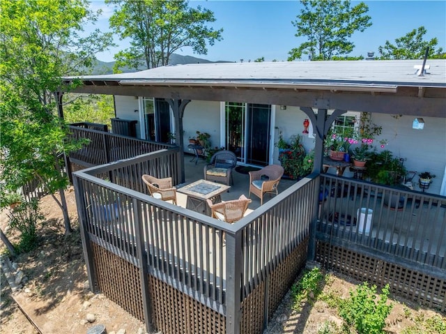 52685 Saddleback Rd, Anza, CA 92539 - wooden terrace with an outdoor living space with a fire pit