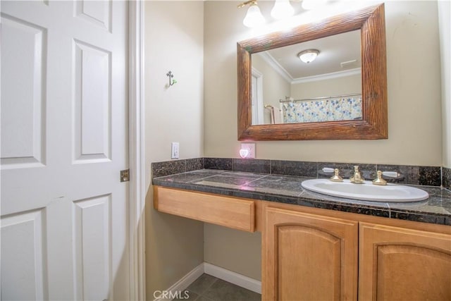 52685 Saddleback Rd, Anza, CA 92539 - bathroom featuring ornamental molding, vanity, and tile patterned flooring