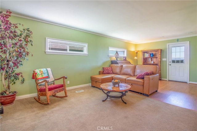 52685 Saddleback Rd, Anza, CA 92539 - carpeted living room featuring ornamental molding and plenty of natural light