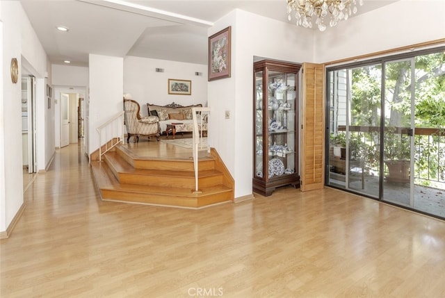 1313 Valley View Rd Unit 202, Glendale, CA 91202 - entryway with wood finished floors, a chandelier, stairway, and recessed lighting