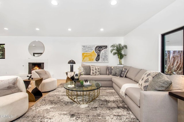 3015 Henrietta Ave, La Crescenta, CA 91214 - living area with wood finished floors, recessed lighting, and a brick fireplace