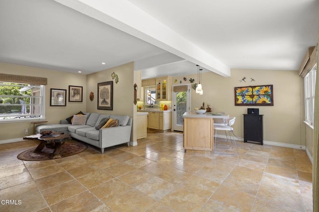 401 S Brent St, Ventura, CA 93003 - living area featuring plenty of natural light, light stone finish floors, and recessed lighting