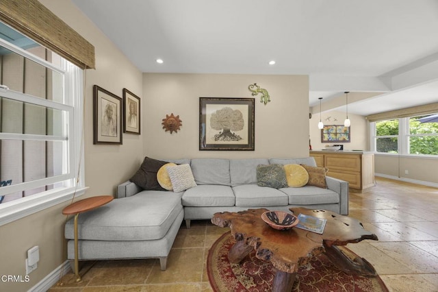 401 S Brent St, Ventura, CA 93003 - living room featuring stone tile floors and recessed lighting