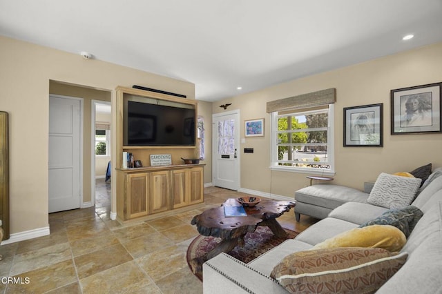 401 S Brent St, Ventura, CA 93003 - living area featuring recessed lighting and light stone finish floors