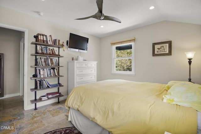 401 S Brent St, Ventura, CA 93003 - bedroom with stone finish flooring, recessed lighting, and ceiling fan