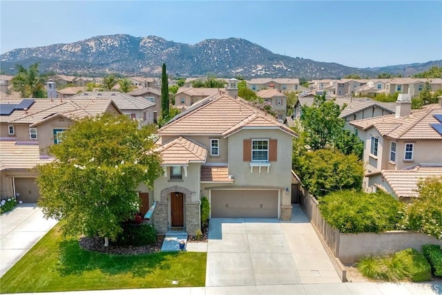 44837 Checkerbloom Dr, Temecula, CA 92592 - view of front of house with a residential view, driveway, stucco siding, an attached garage, and a tile roof