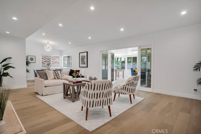 1440 Riviera Dr, Pasadena, CA 91107 - living area with light wood-style flooring, recessed lighting, and vaulted ceiling