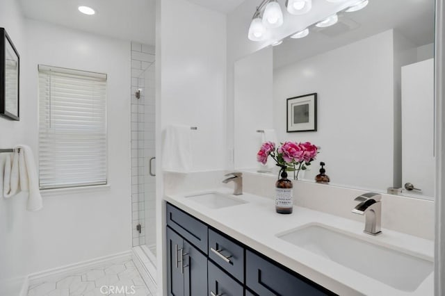 1440 Riviera Dr, Pasadena, CA 91107 - full bath featuring double vanity, a stall shower, and recessed lighting