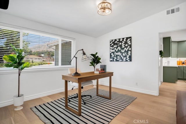 1440 Riviera Dr, Pasadena, CA 91107 - home office featuring light wood finished floors and vaulted ceiling