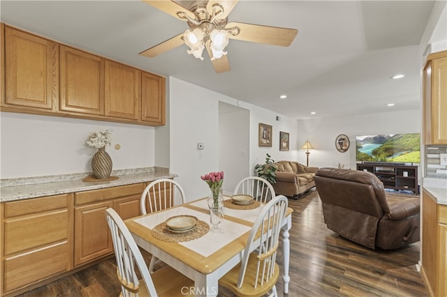 26817 Oak Branch Cir, Newhall, CA 91321 - dining space with a ceiling fan, dark wood-style flooring, and recessed lighting
