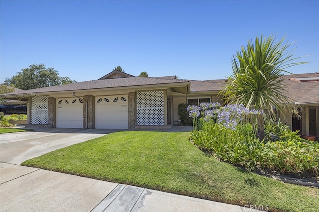 26817 Oak Branch Cir, Newhall, CA 91321 - ranch-style home featuring a front lawn, a garage, and driveway
