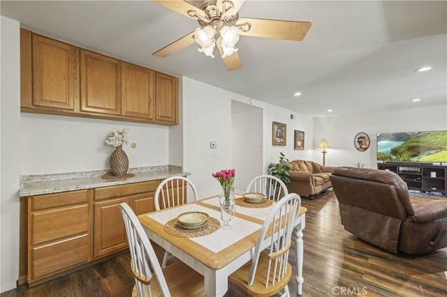 26817 Oak Branch Cir, Newhall, CA 91321 - dining area featuring dark wood-style flooring, a ceiling fan, and recessed lighting