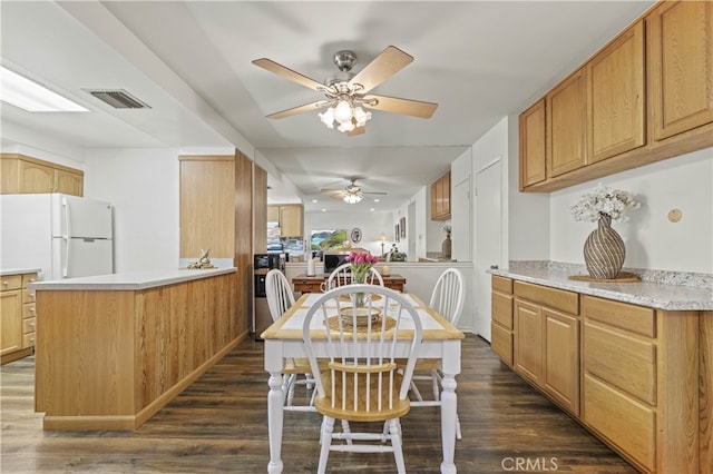 26817 Oak Branch Cir, Newhall, CA 91321 - dining area featuring dark wood finished floors and a ceiling fan