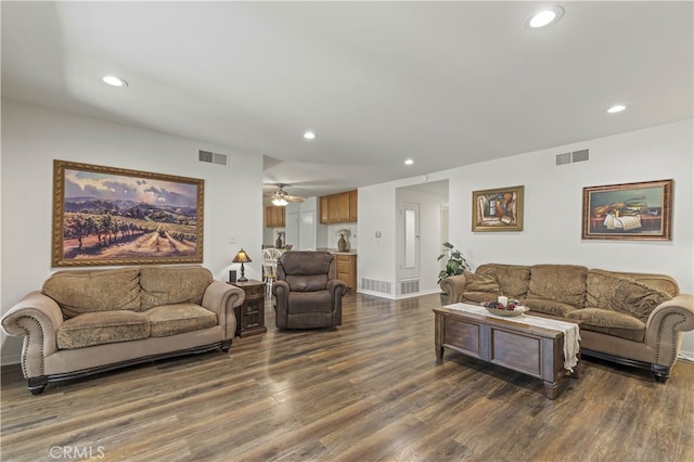 26817 Oak Branch Cir, Newhall, CA 91321 - living area featuring recessed lighting, dark wood-type flooring, and a ceiling fan