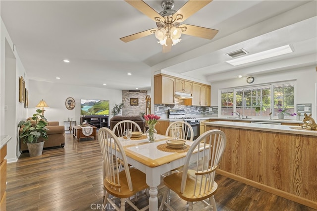 26817 Oak Branch Cir, Newhall, CA 91321 - dining space featuring dark wood-style flooring, recessed lighting, and ceiling fan