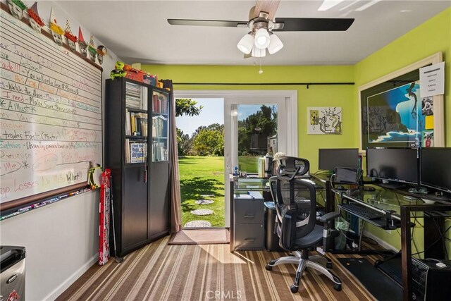 2023 Republic Ave, Costa Mesa, CA 92627 - carpeted home office with ceiling fan and baseboards