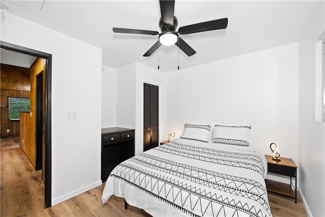 990 Nesthorn Dr, Crestline, CA 92325 - bedroom featuring wood finished floors and ceiling fan