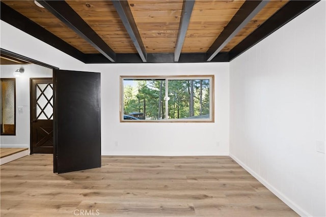 990 Nesthorn Dr, Crestline, CA 92325 - unfurnished room featuring light wood finished floors and a wood ceiling with exposed beams