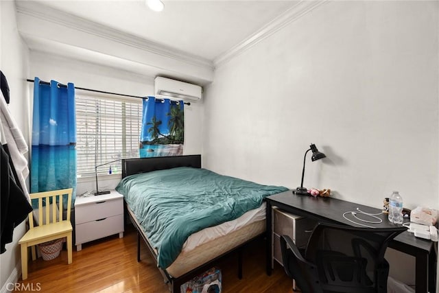 3453 Ivar Ave, Rosemead, CA 91770 - bedroom featuring a wall mounted AC, crown molding, and wood finished floors