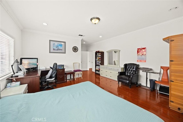 3453 Ivar Ave, Rosemead, CA 91770 - bedroom featuring wood finished floors, ornamental molding, recessed lighting, and a desk