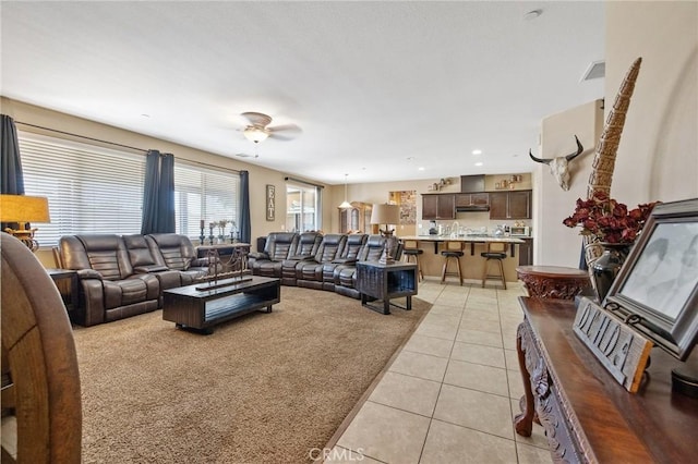 863 Legacy Dr, Lemoore, CA 93245 - living room with light tile patterned flooring and a ceiling fan