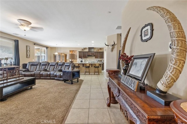 863 Legacy Dr, Lemoore, CA 93245 - living area featuring light tile patterned flooring and ceiling fan