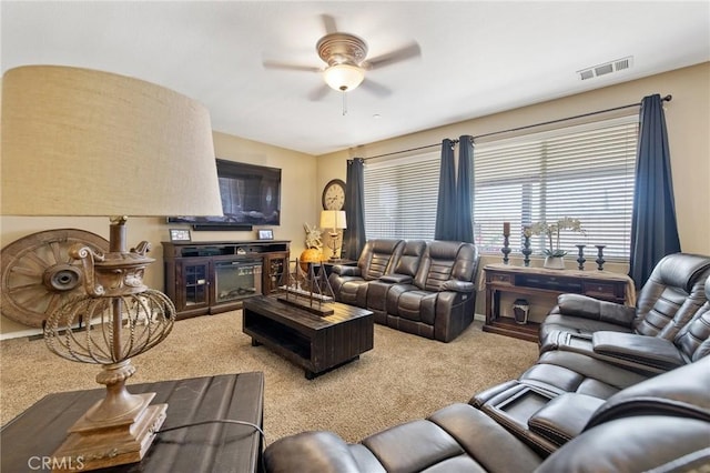 863 Legacy Dr, Lemoore, CA 93245 - carpeted living area with ceiling fan