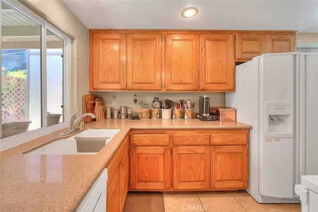 1842 Fern Hollow Dr, Diamond Bar, CA 91765 - kitchen with white appliances, light countertops, light tile patterned floors, and recessed lighting