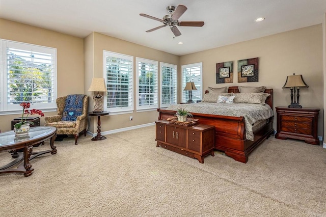 5146 Delaney Ct, Carlsbad, CA 92008 - bedroom with light carpet, recessed lighting, and ceiling fan