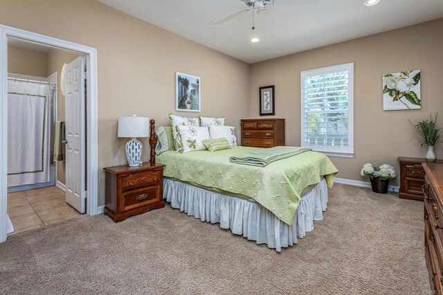 5146 Delaney Ct, Carlsbad, CA 92008 - carpeted bedroom with recessed lighting, a ceiling fan, and connected bathroom