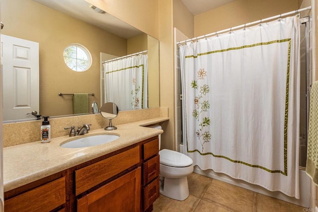 5146 Delaney Ct, Carlsbad, CA 92008 - bathroom featuring tile patterned flooring, vanity, and shower / bathtub combination with curtain