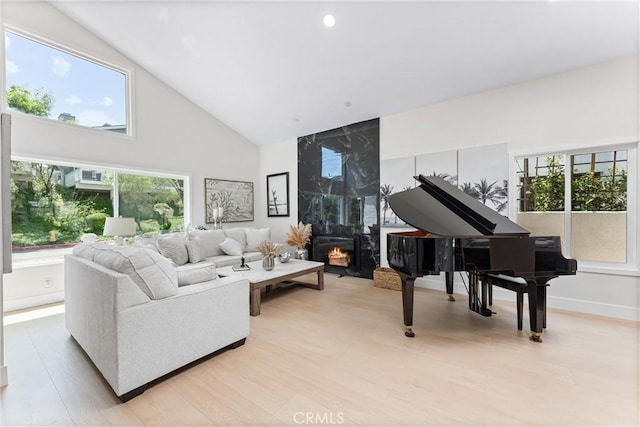 3208 Calle Grande, San Clemente, CA 92672 - living area featuring high vaulted ceiling, light wood finished floors, and recessed lighting